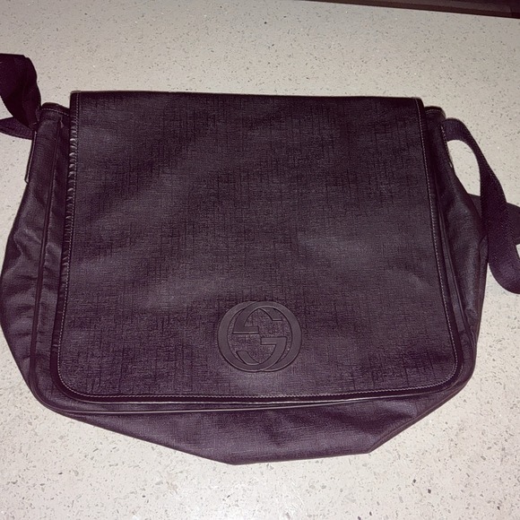 Gucci Other - 100% AUTH GUCCI INTERLOCKING GG BLACK CANVAS SHOULDER CROSSBODY BIG BAG‎ LAPTOP